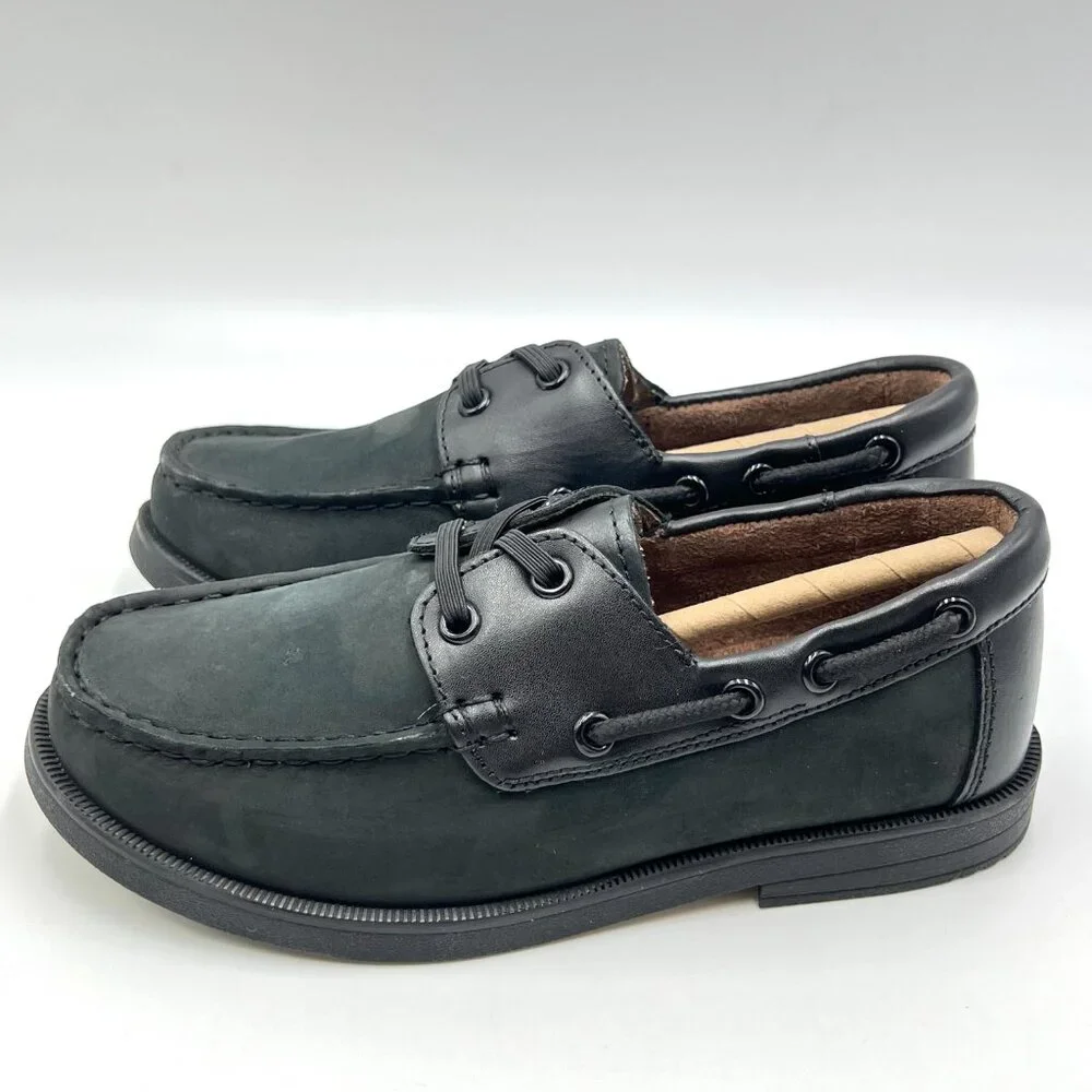 Florsheim‎ Boys Size 1.5 Black Nubuck Leather Penny Loafers Dress Boat Shoes